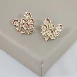 Brinco Delicado Flores Zircônia banhado Ouro 18k